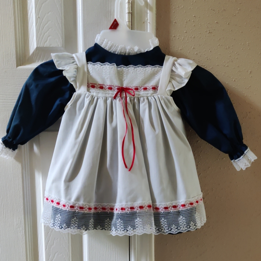 Vintage 1980s Bryan Girls 2 Piece Pinafore Dress with Lace Collar 24 month 🐦
